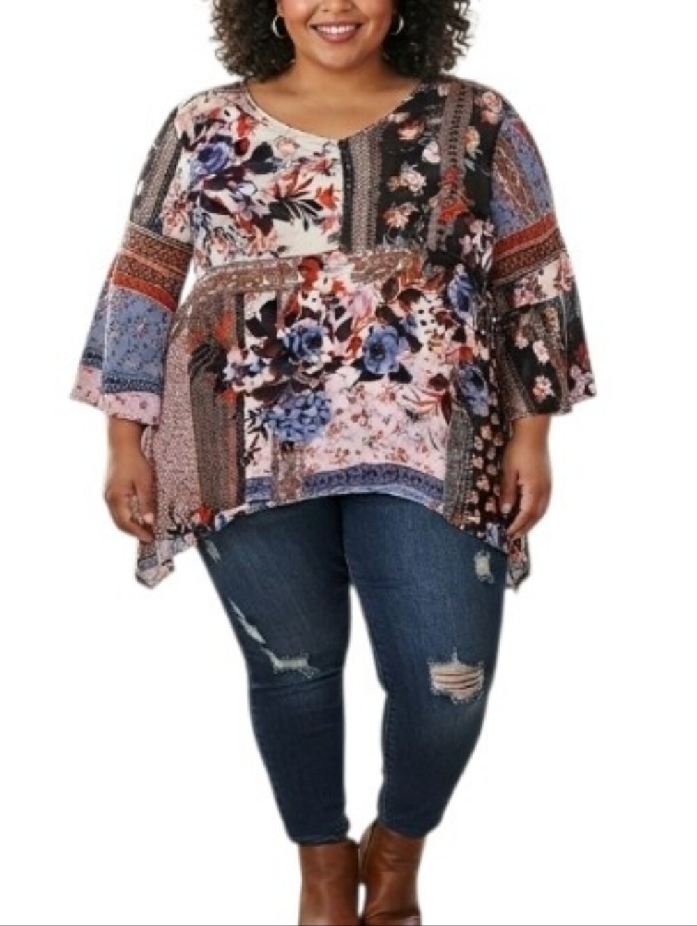Style & Co Floral Hankerchief Top Size 1x